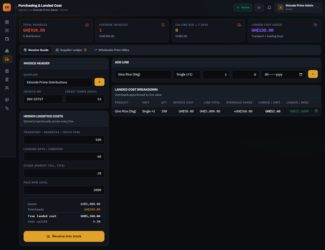Landed Cost Breakdown